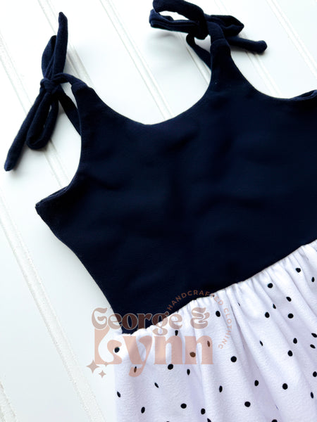 Grow With Me Summer Navy Polka Dot Tunic/Top