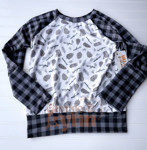 Grow With Me Pine Cone Plaid Raglan Pullovers