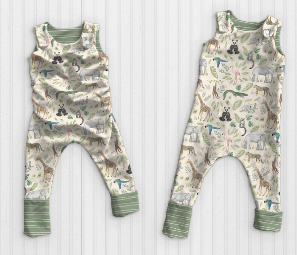 Grow With Me Romper Overalls Zoo