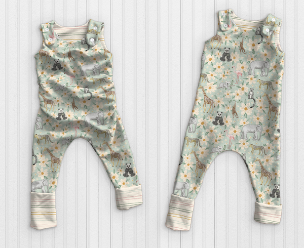 Grow With Me Romper Overalls Zoo