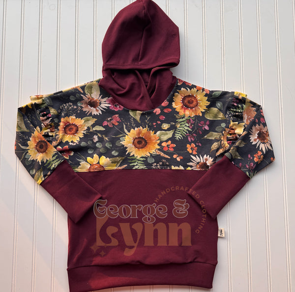 Grow With Me Dolman Hoodie Fall Sunflowers with Ruffles