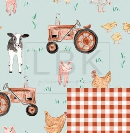 Farm Special Tractor Print - Red Gingham