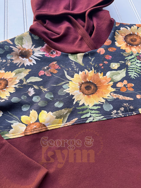 Grow With Me Dolman Hoodie Fall Sunflowers with Ruffles