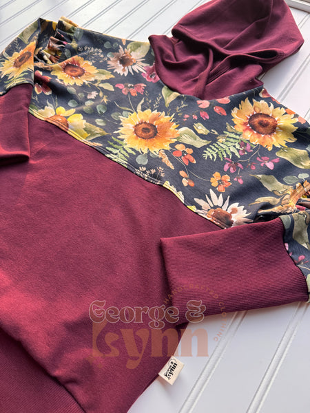 Grow With Me Dolman Hoodie Fall Sunflowers with Ruffles